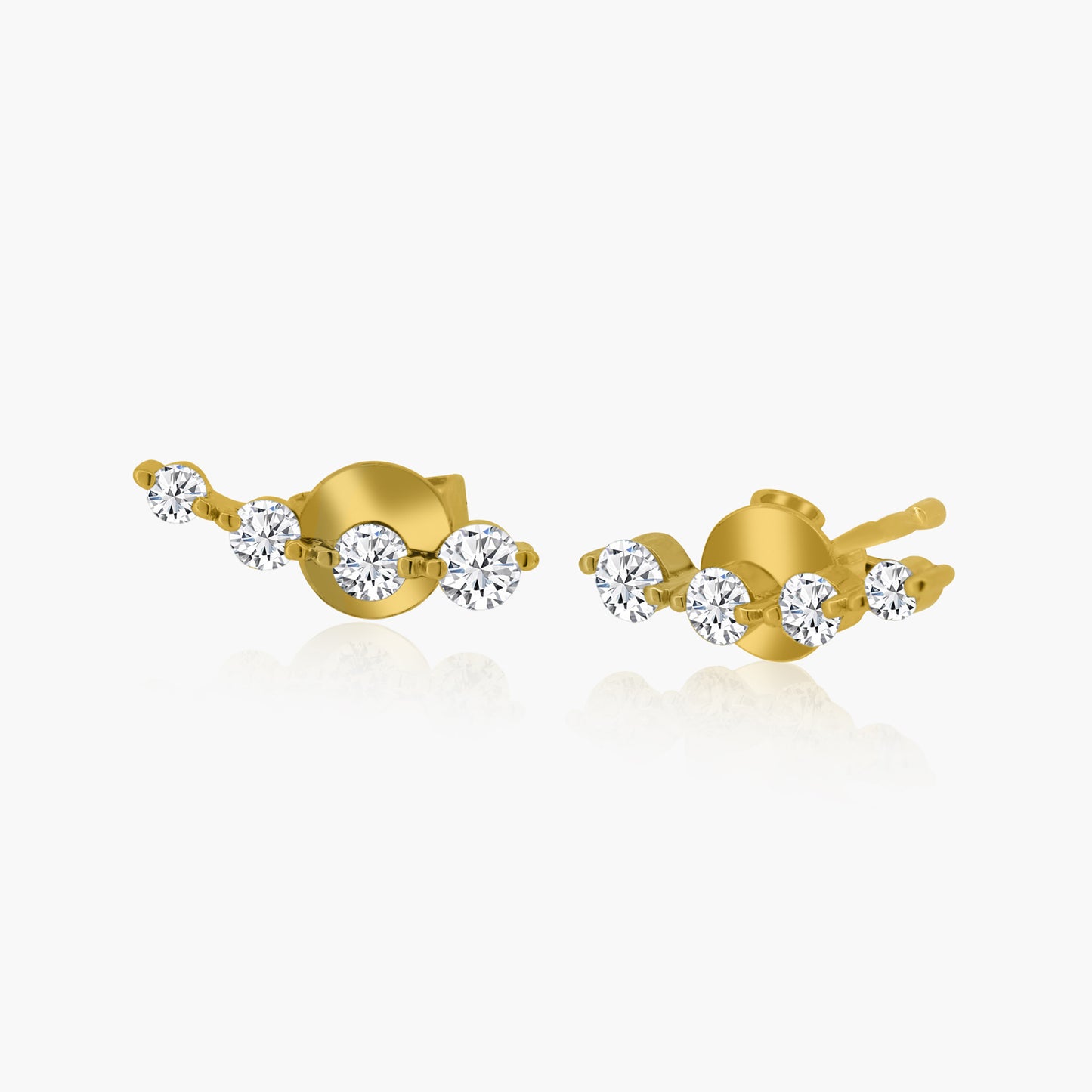 14K Yellow Gold Round Diamond Ear Climber Earrings - E00015A