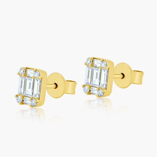 14K Yellow Gold Baguette Stud Earrings-E05340A