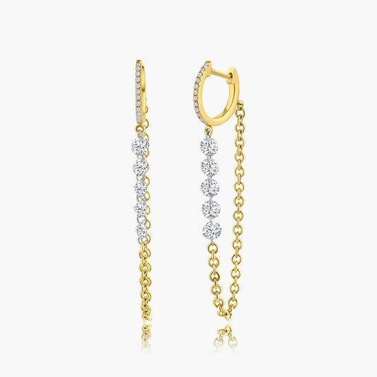 14K Yellow Gold Laser Drill Diamond Chain Link Earrings-E10DDGP