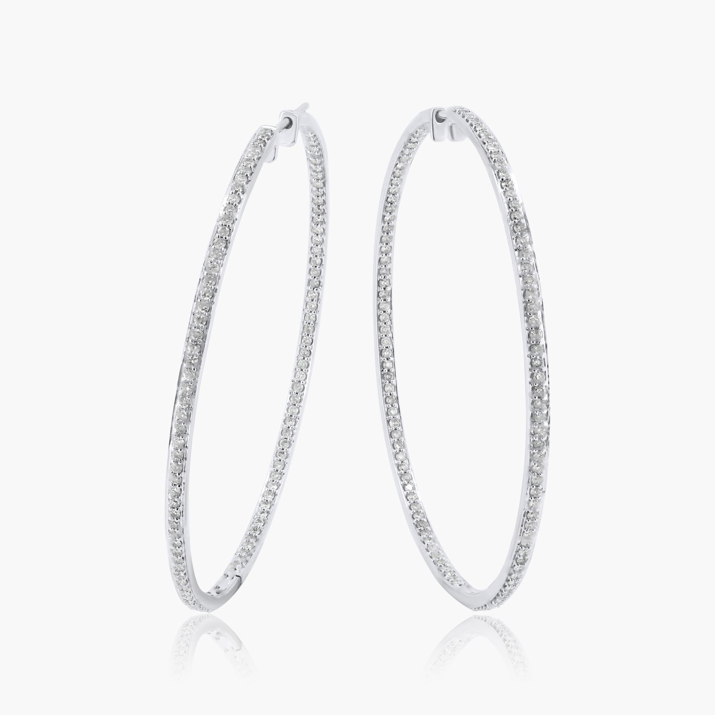 14K White Gold Round Diamond Hoop Earrings-E11563F01