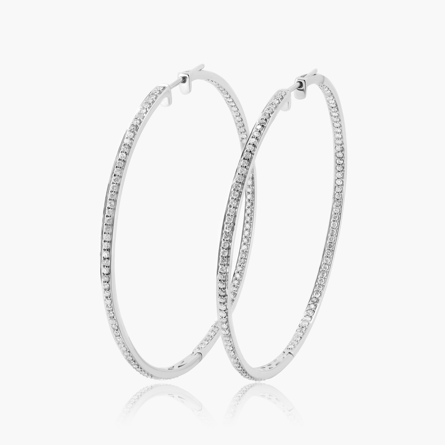 14K White Gold Round Diamond Hoop Earrings-E11563F01