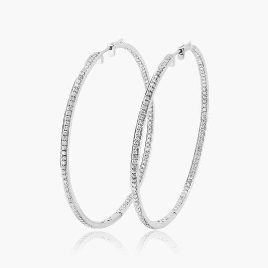 14K White Gold Round Diamond Hoop Earrings-E11563F01