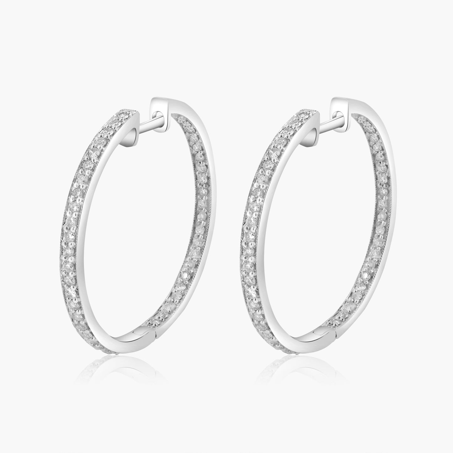 14K White Gold Round Diamond Hoop Earrings-E11563I09