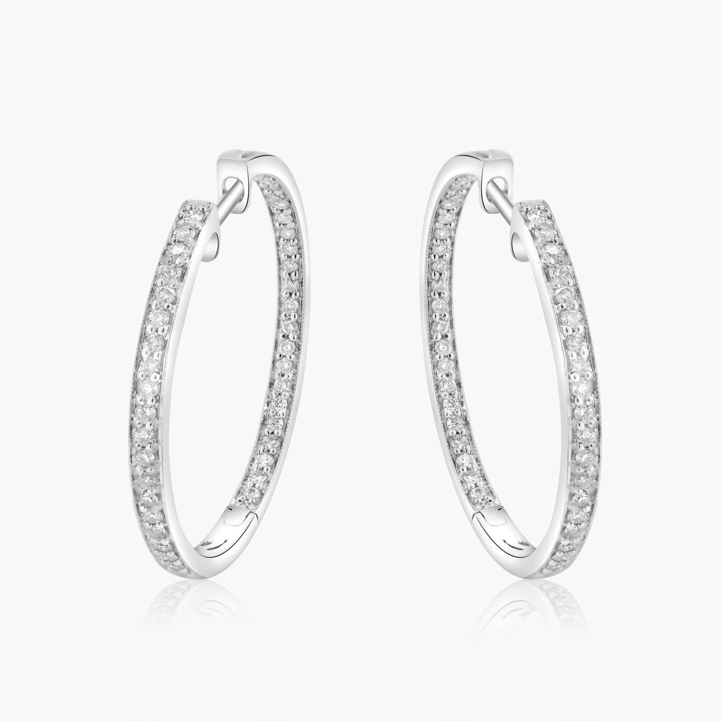 14K White Gold Round Diamond Hoop Earrings-E11563I09