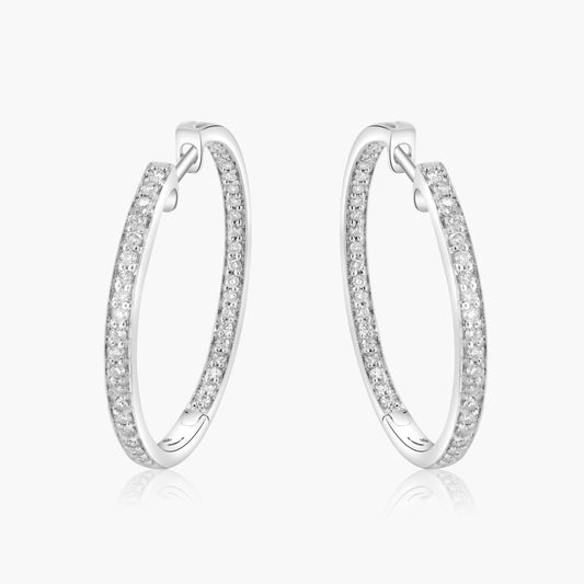 14K White Gold Round Diamond Hoop Earrings-E11563I09