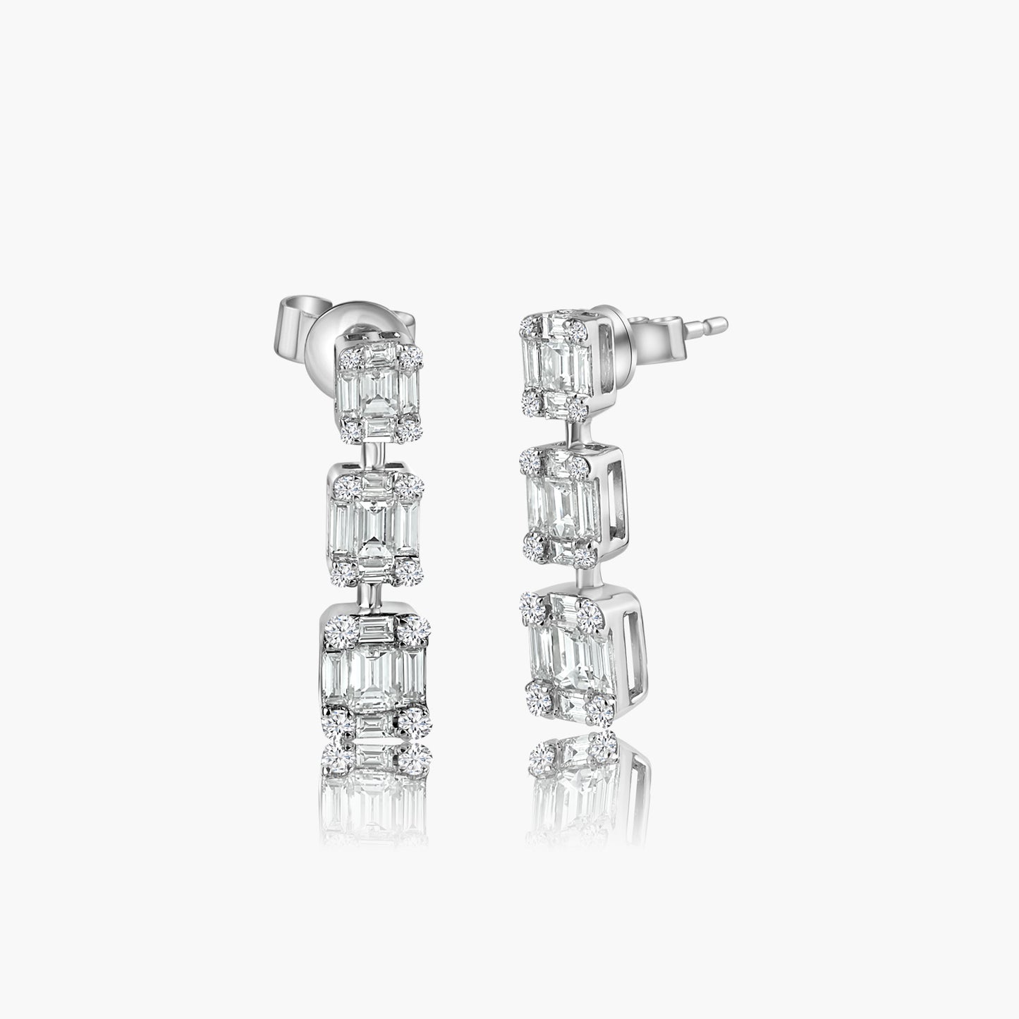 18K White Gold Baguette Dangle Earrings - E1499VH