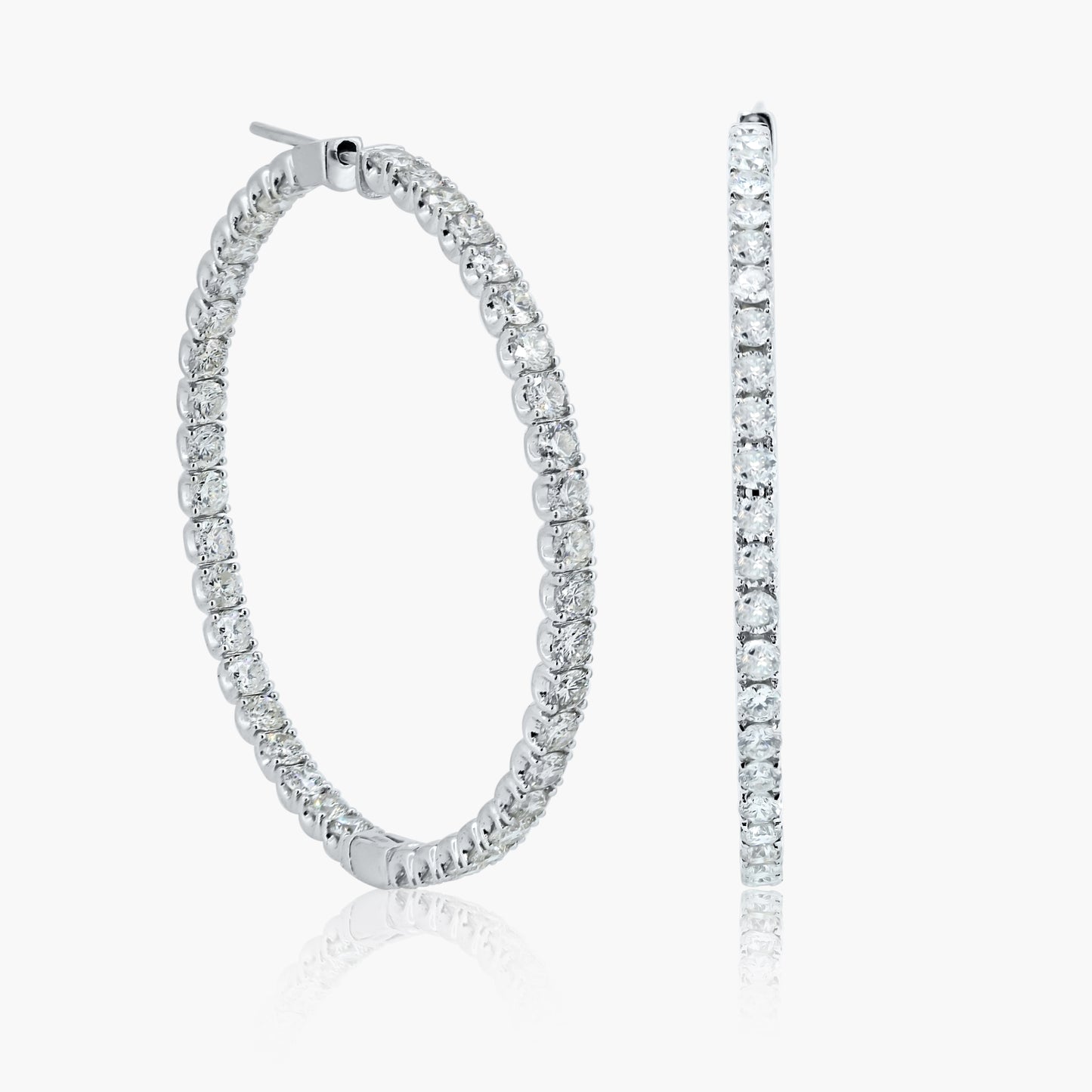 18K White Gold Round Diamond Hoop Earrings-E18554AD08