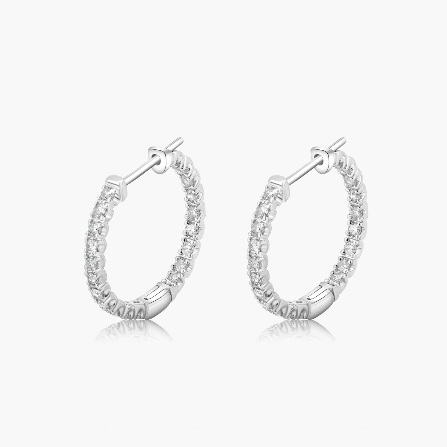 14K White Gold Round Diamond Hoop Earrings-E18554I01