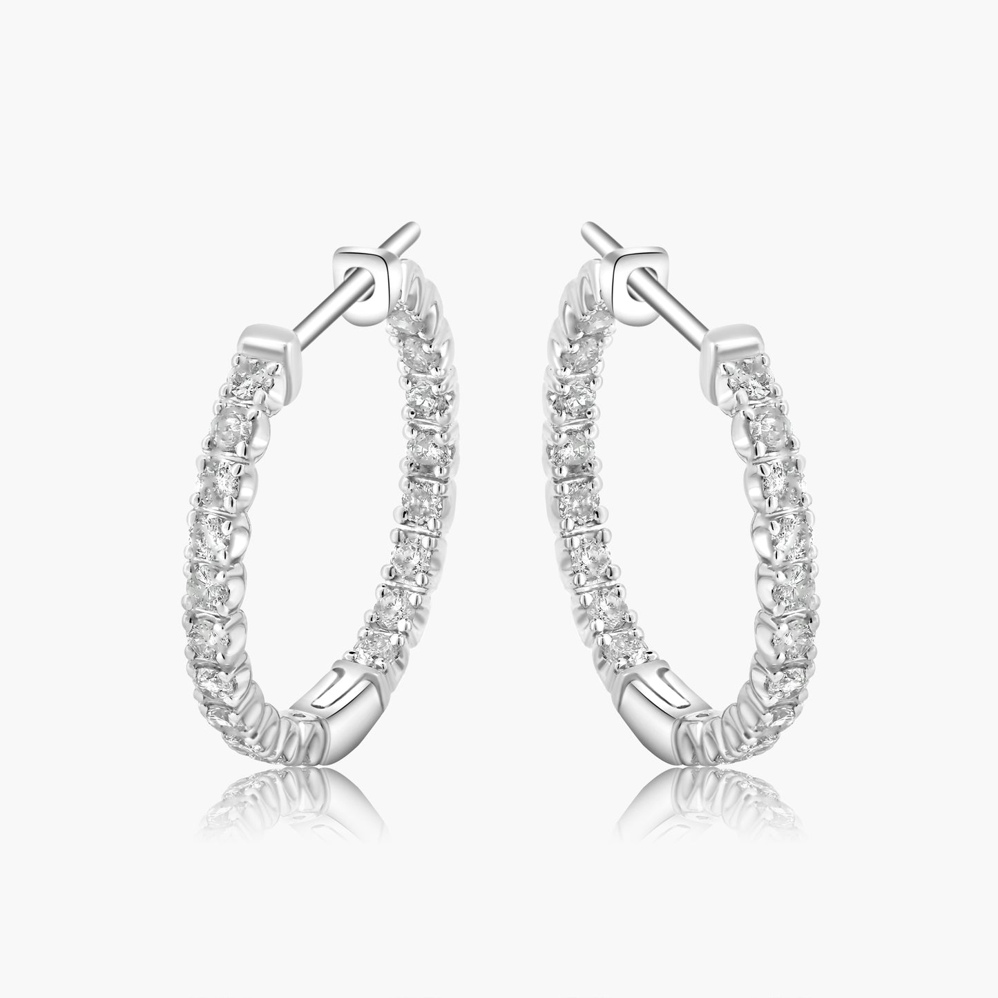 14K White Gold Round Diamond Hoop Earrings-E18554I01