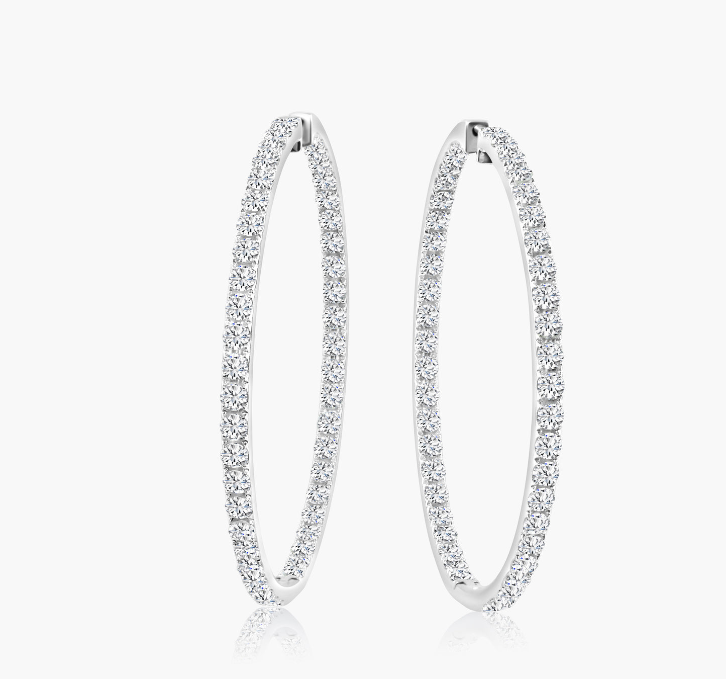 14K White Gold Round Diamond Hoop Earrings - E18878CF01