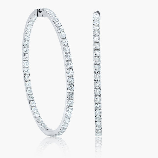 18K White Gold Round Diamond Hoop Earrings-E18878CF03