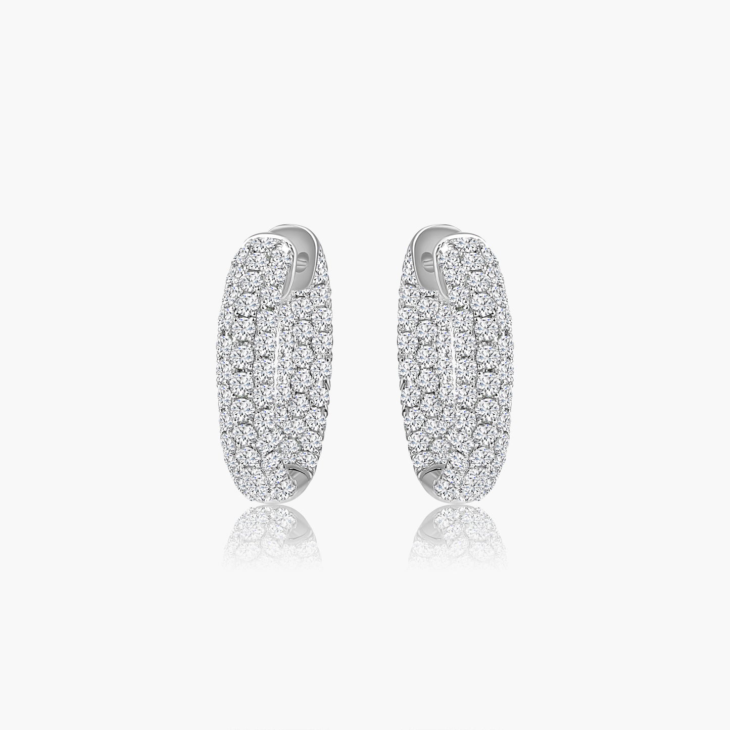 14K White Gold Pave Diamond Hoop Earrings - E23059C01