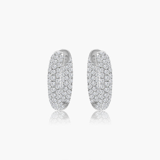 14K White Gold Pave Diamond Hoop Earrings - E23059C01