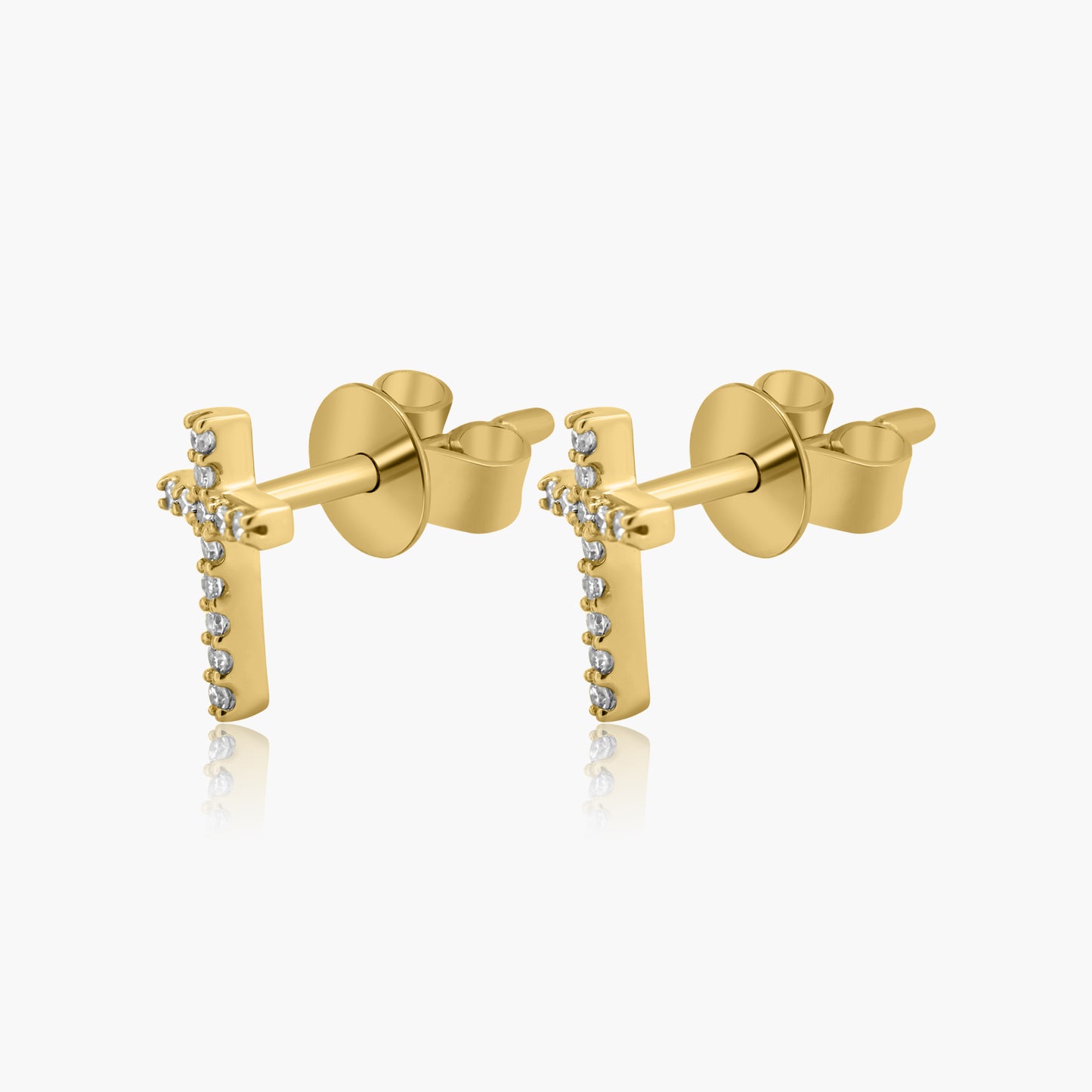 14K Yellow Gold Dainty Cross Stud Earrings-E601092