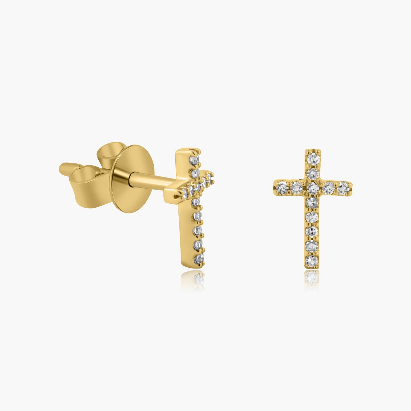 14K Yellow Gold Dainty Cross Stud Earrings-E601092