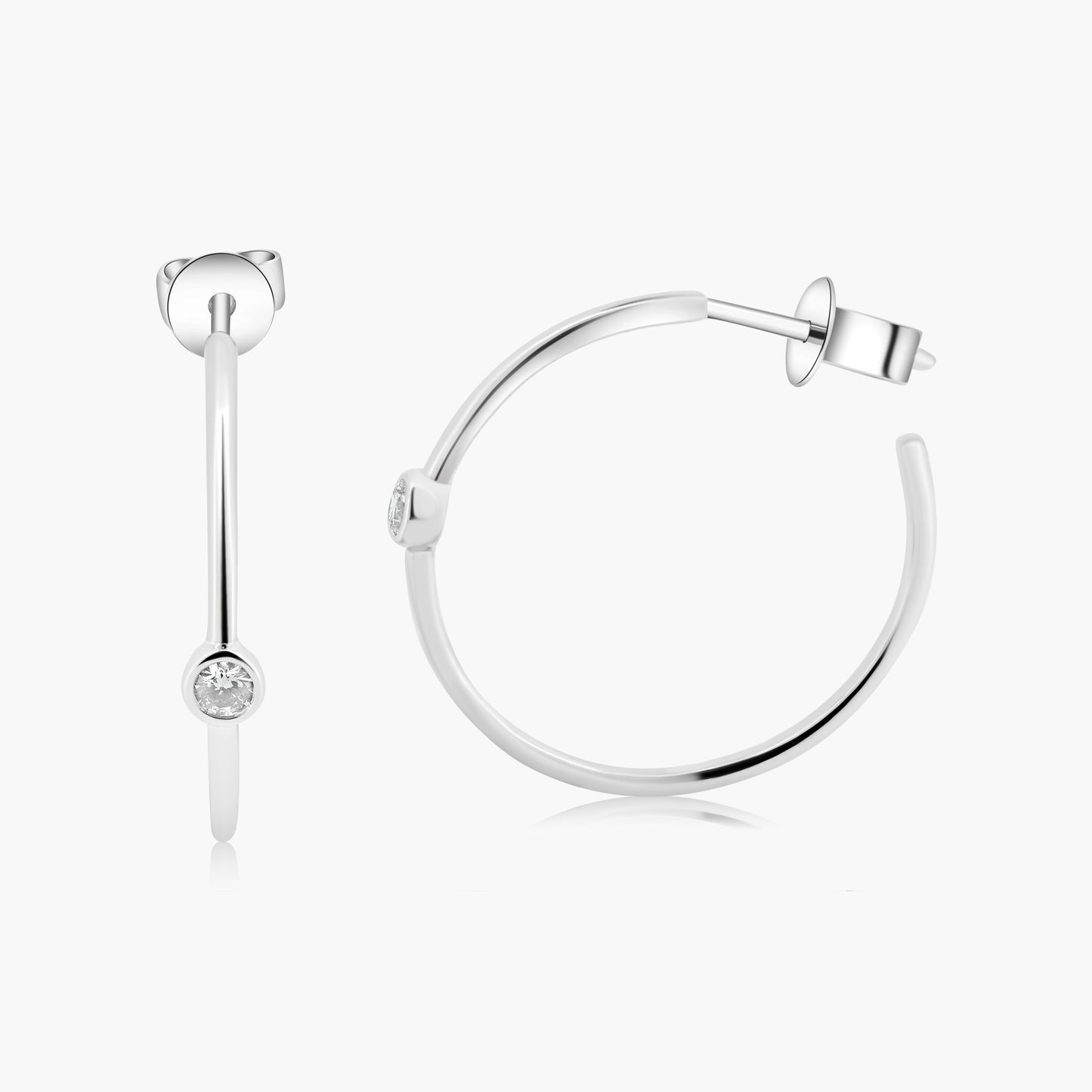 14K White Gold Round Diamond Hoop Earrings - E601780