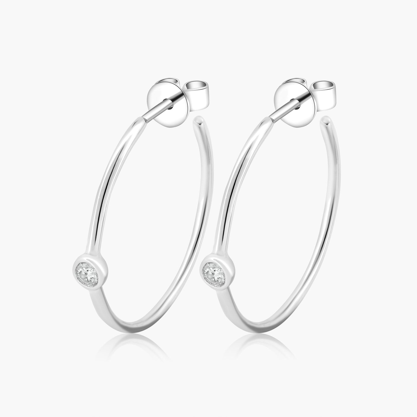 14K White Gold Round Diamond Hoop Earrings - E601780