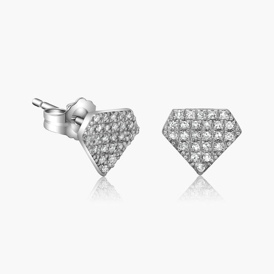 14K White Gold Dainty Pave Diamond Stud Earrings - E60441401