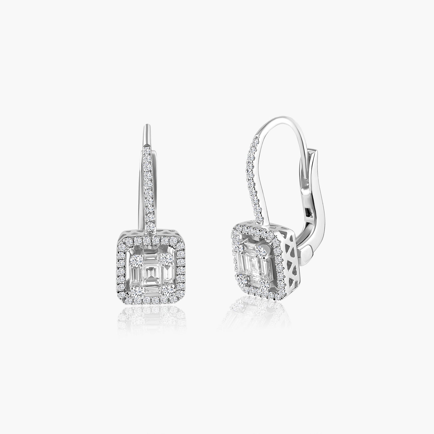 14K White Gold Baguette Earrings - E604579