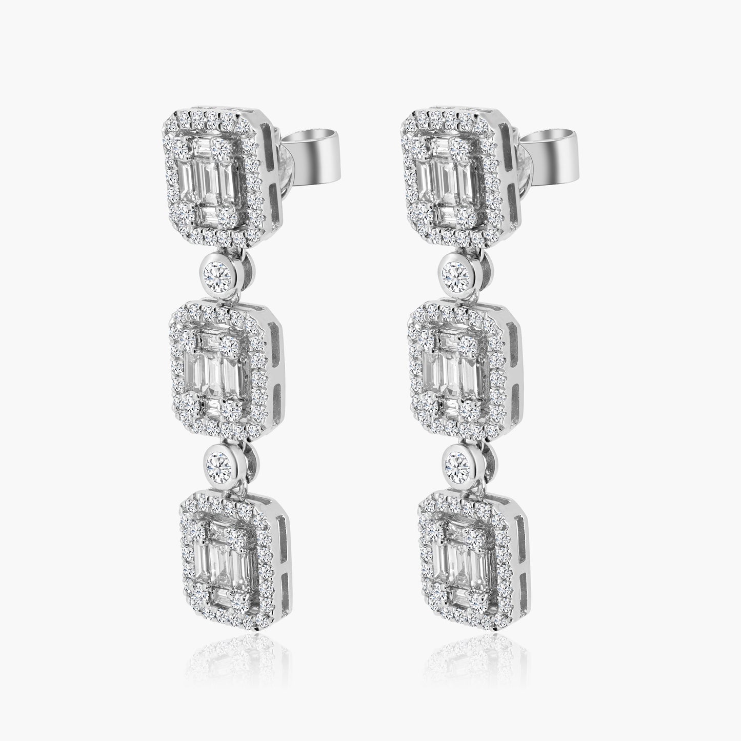 14K White Gold Baguette Dangle Earrings - E60458002