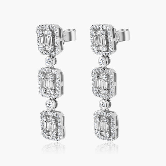 14K White Gold Baguette Dangle Earrings - E60458002