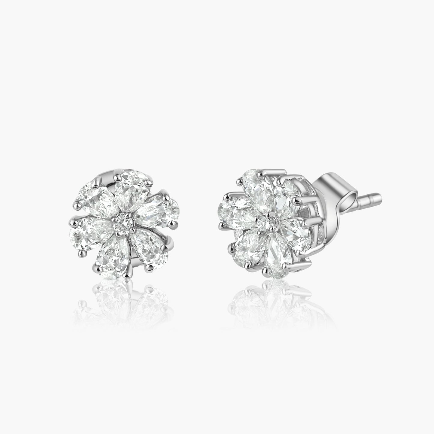 18K White Gold Flower Cluster Stud Earrings-E60486006