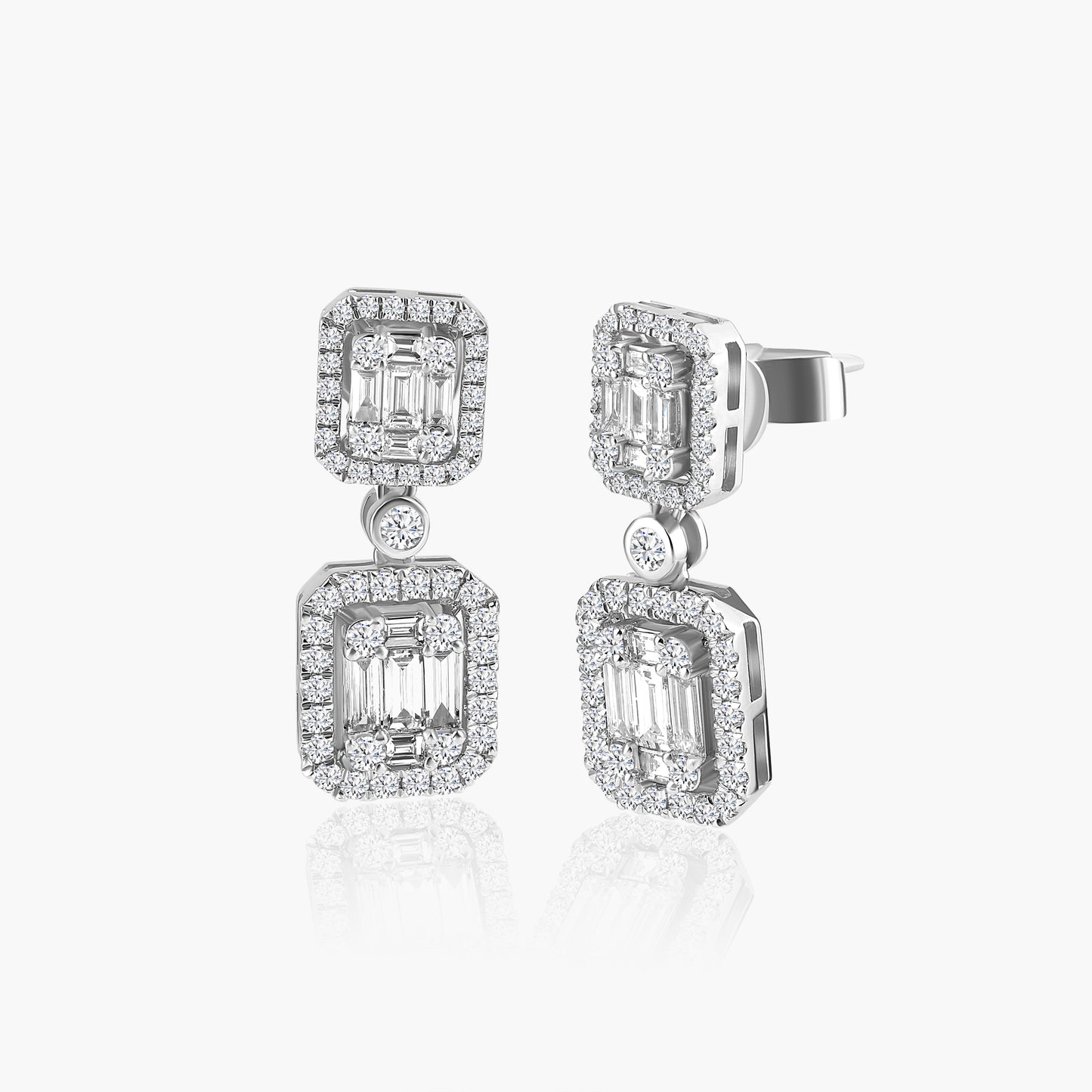 14K White Gold Baguette Dangle Earrings-E605010