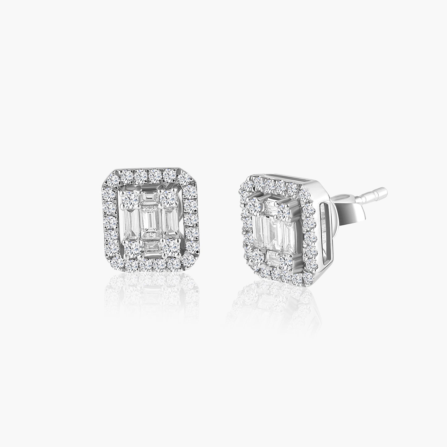 14K White Gold Baguette Stud Earrings-E605079