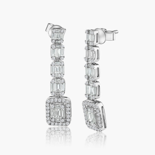 14K White Gold Baguette Dangle Earrings - E60508101