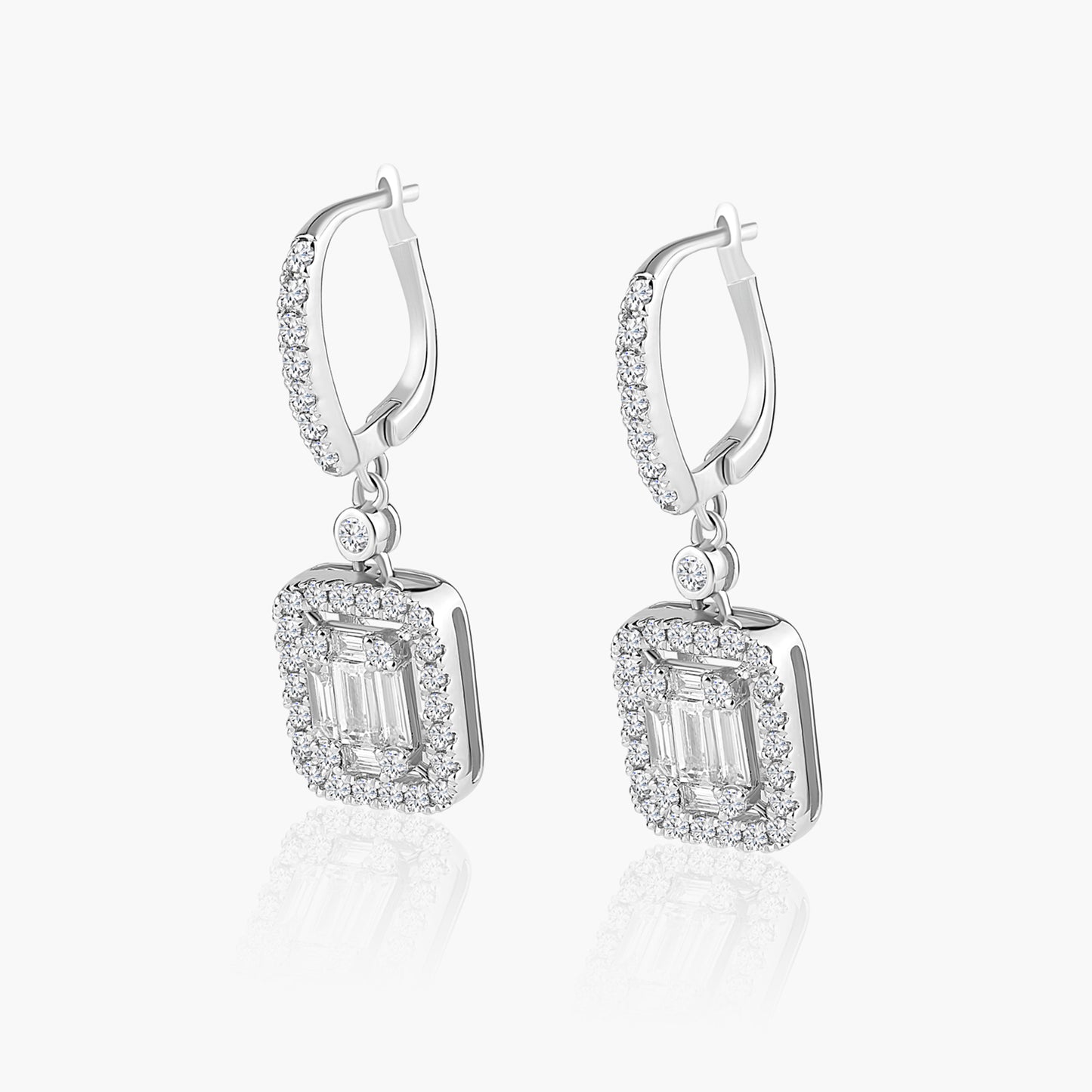 14K White Gold Baguette Dangle Earrings - E60508102