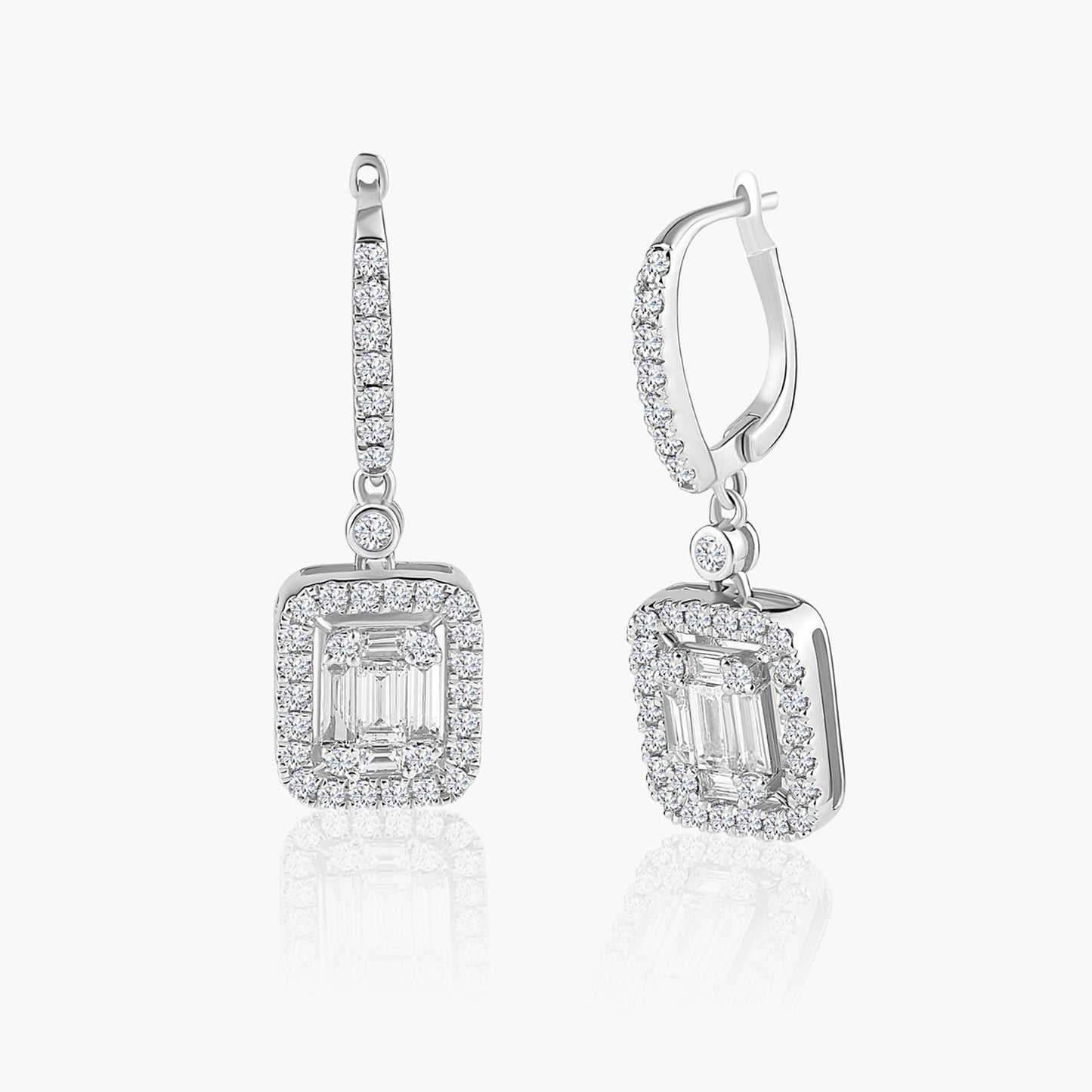 14K White Gold Baguette Dangle Earrings - E60508102