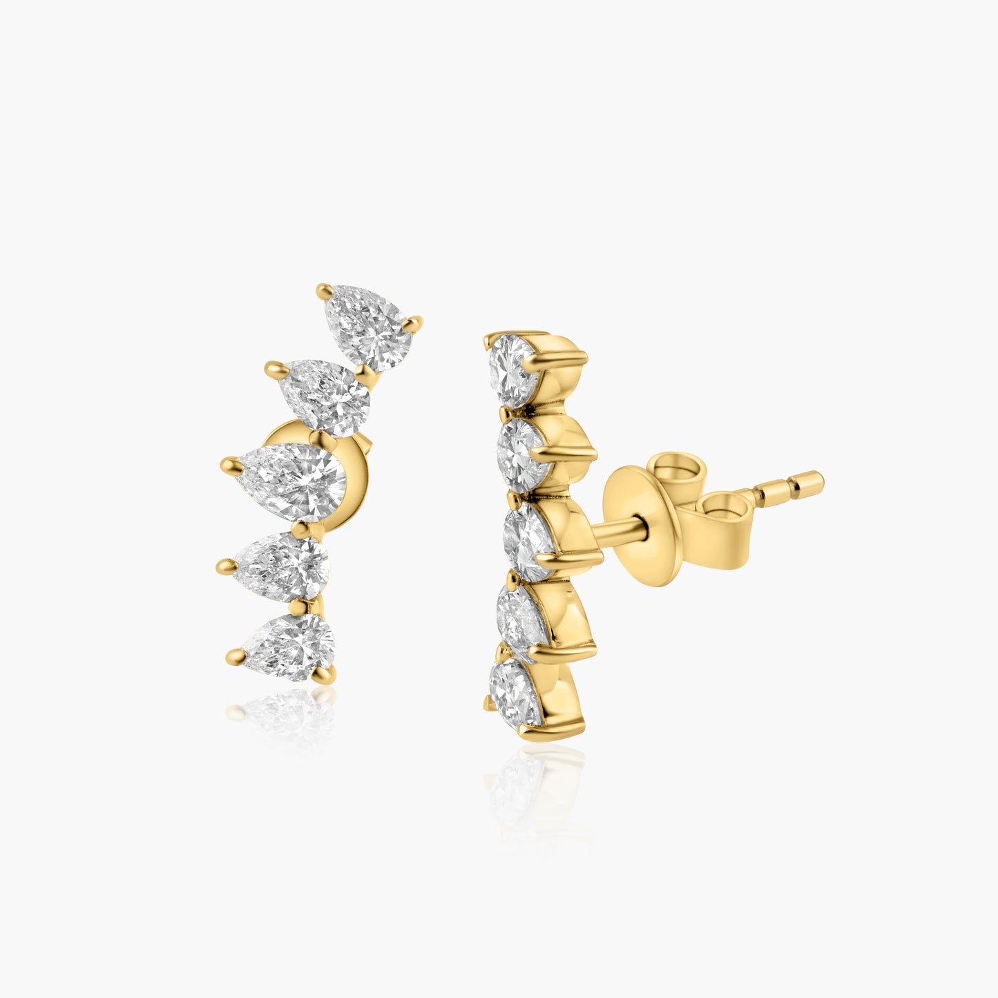 14K Yellow Gold Pear Diamond Ear Climber Earrings - E60521903