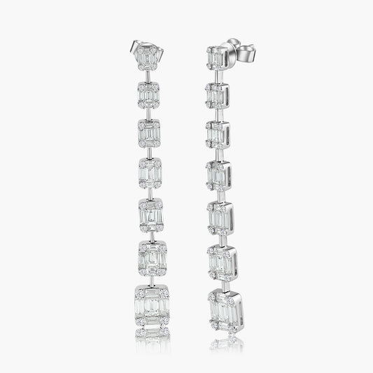 14K White Gold Baguette Dangle Earrings - E60534002