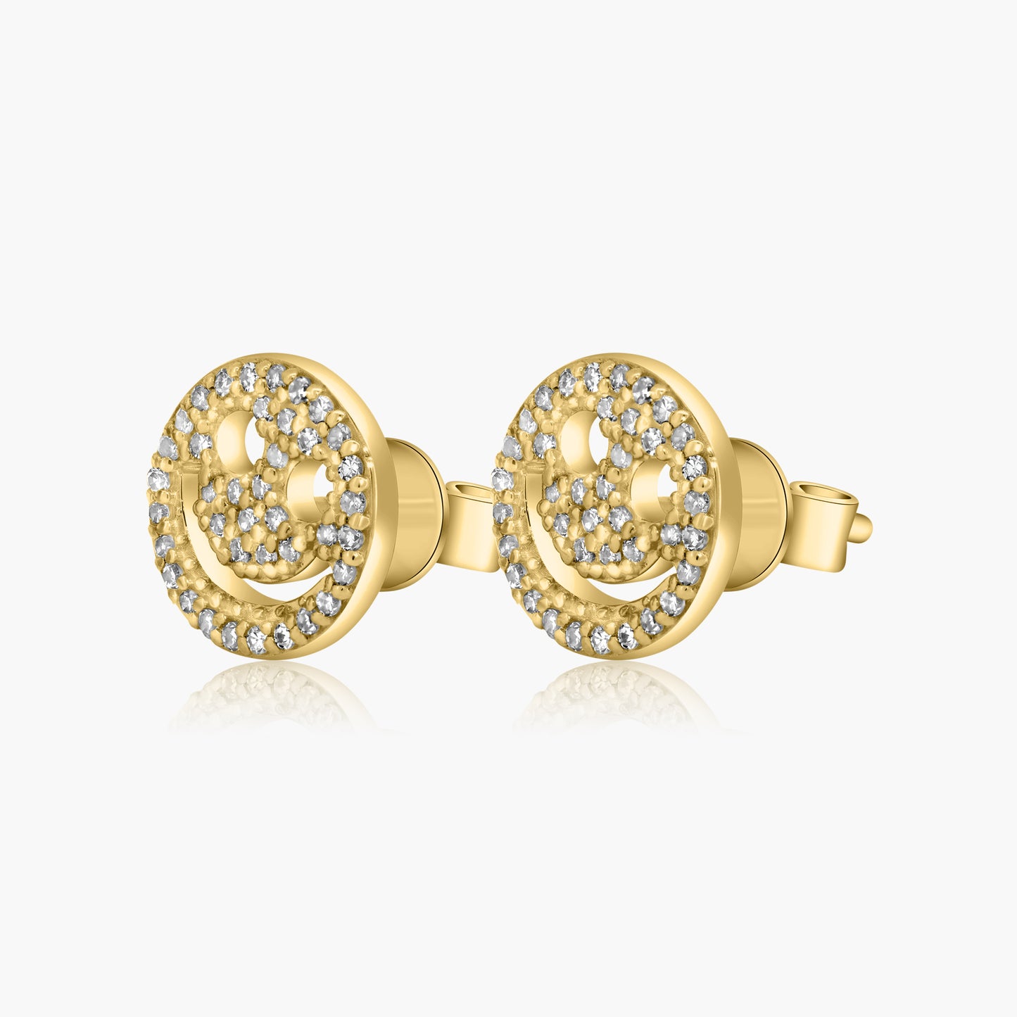 14K Yellow Gold Dainty Smiley Stud Earrings-E60535501