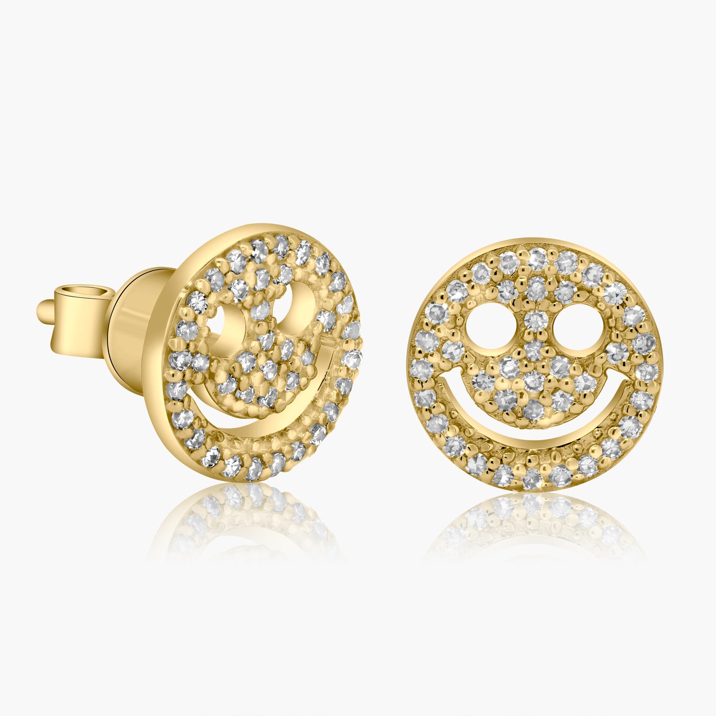 14K Yellow Gold Dainty Smiley Stud Earrings-E60535501