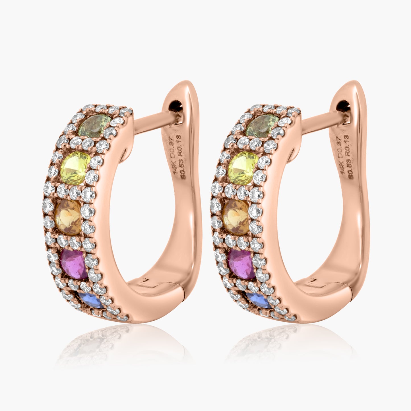 14K Rose Gold Colored Gemstone Huggies-E605383