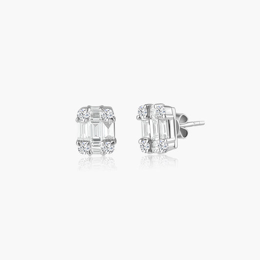 14K White Gold Baguette Stud Earrings-E60541302