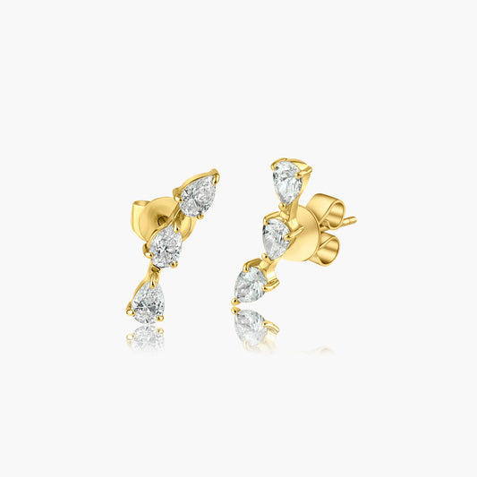 14K Yellow Gold Pear Diamond Ear Climber Earrings - E60546202