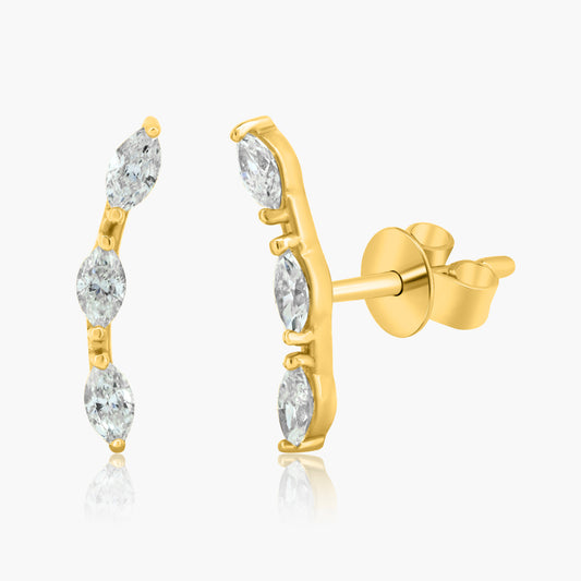 14K Yellow Gold Dainty Ear Climber Earrings - E60546302