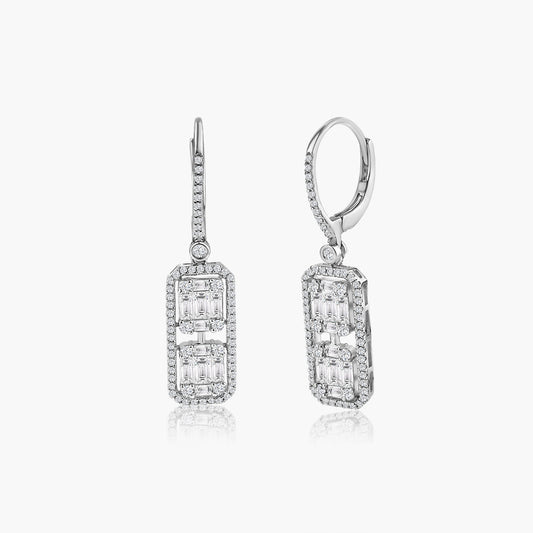 14K White Gold Baguette Dangle Earrings - E605521