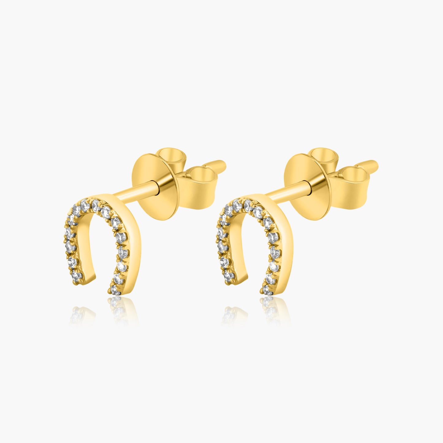 14K Yellow Gold Dainty Horseshoe Stud Earrings-E605565