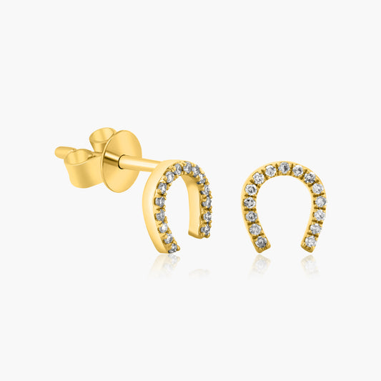 14K Yellow Gold Dainty Horseshoe Stud Earrings-E605565