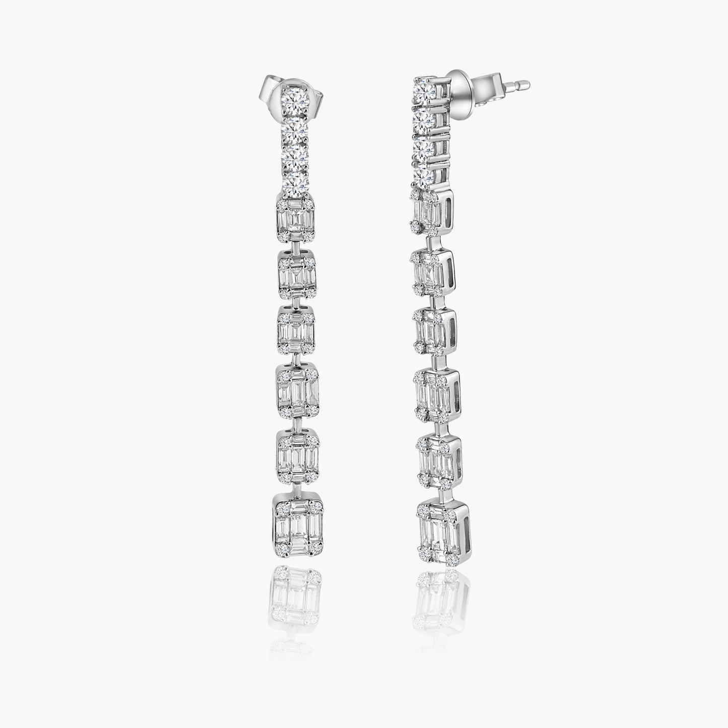 14K White Gold Baguette Dangle Earrings - E605578