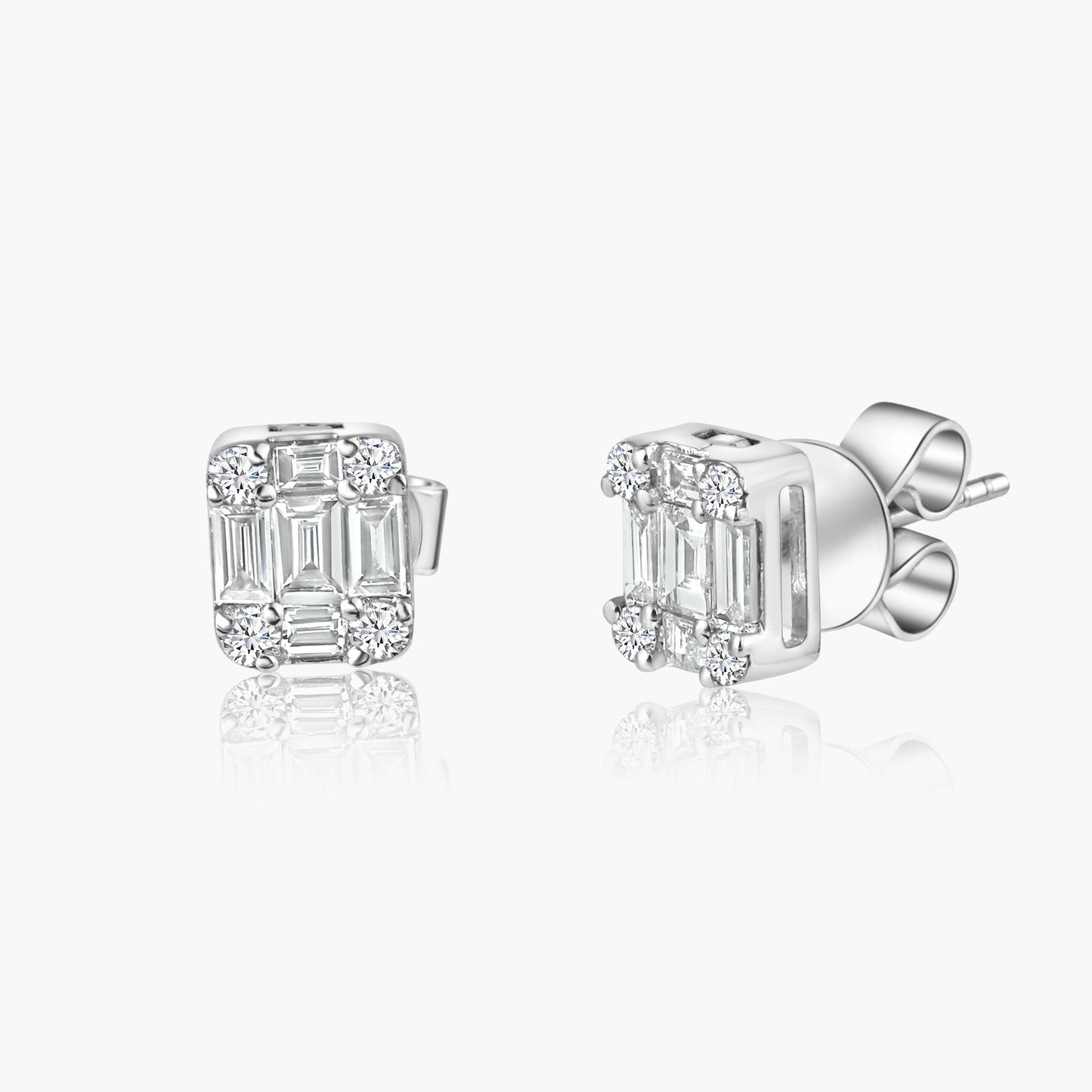 14K White Gold Baguette Stud Earrings-E605625-1