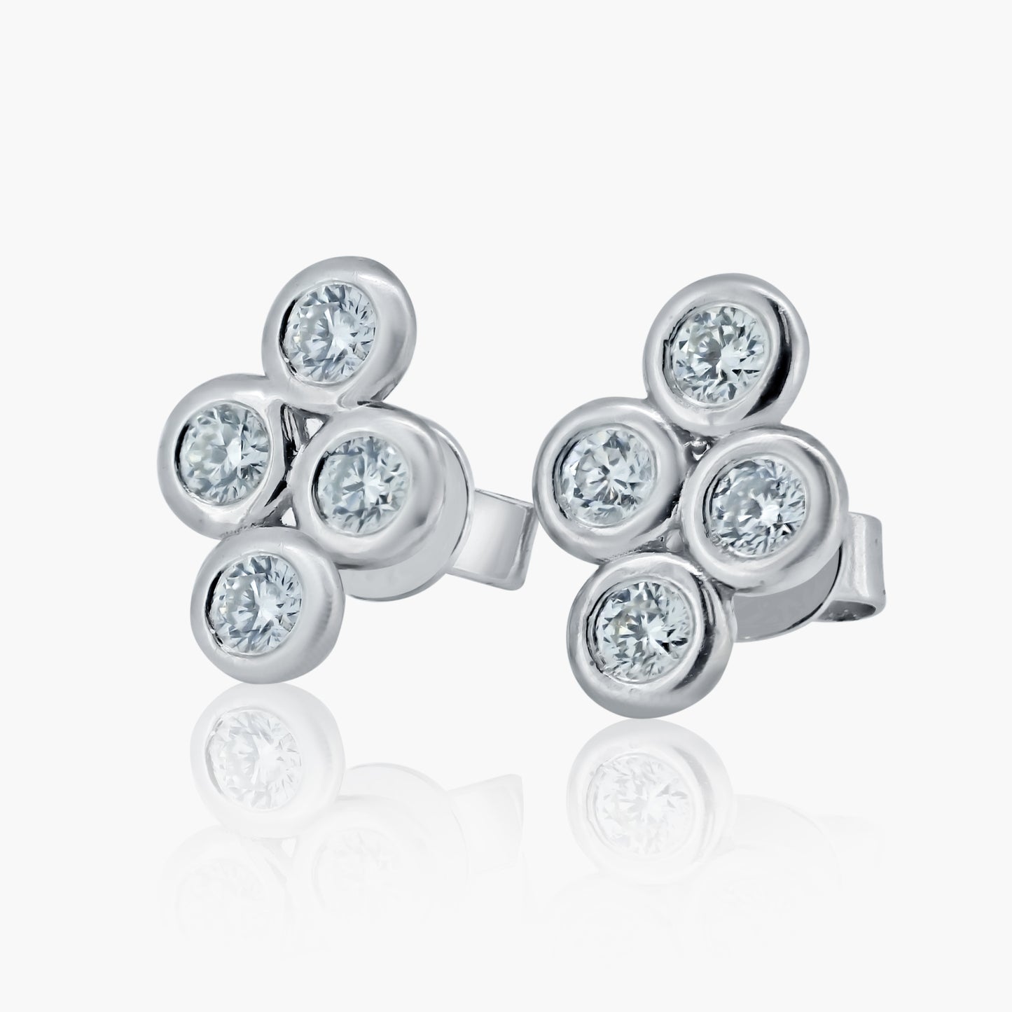 14K White Gold Round Bezel Stud Earrings - E605683