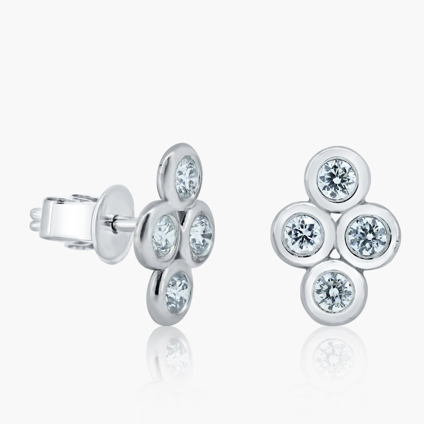 14K White Gold Round Bezel Stud Earrings - E605683