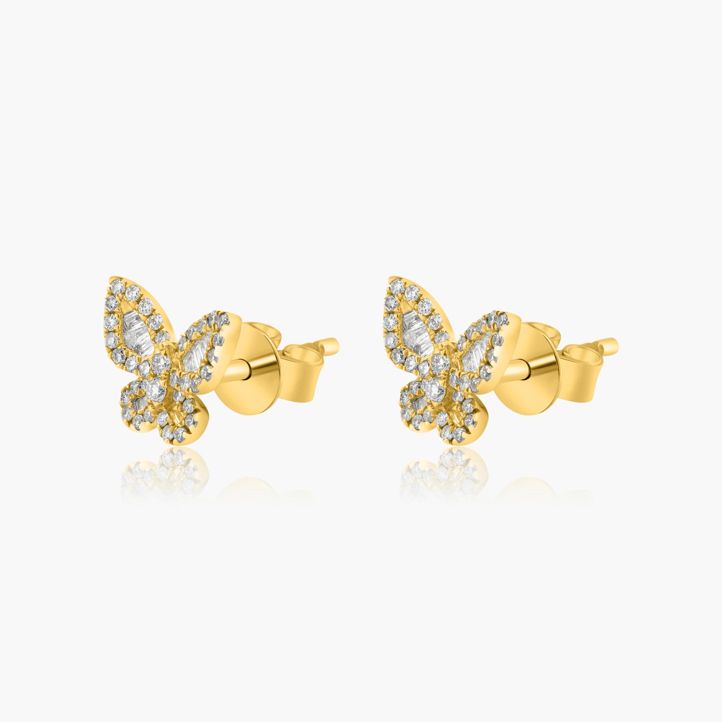 14K Yellow Gold Dainty Butterfly Baguette Earrings-E60568902