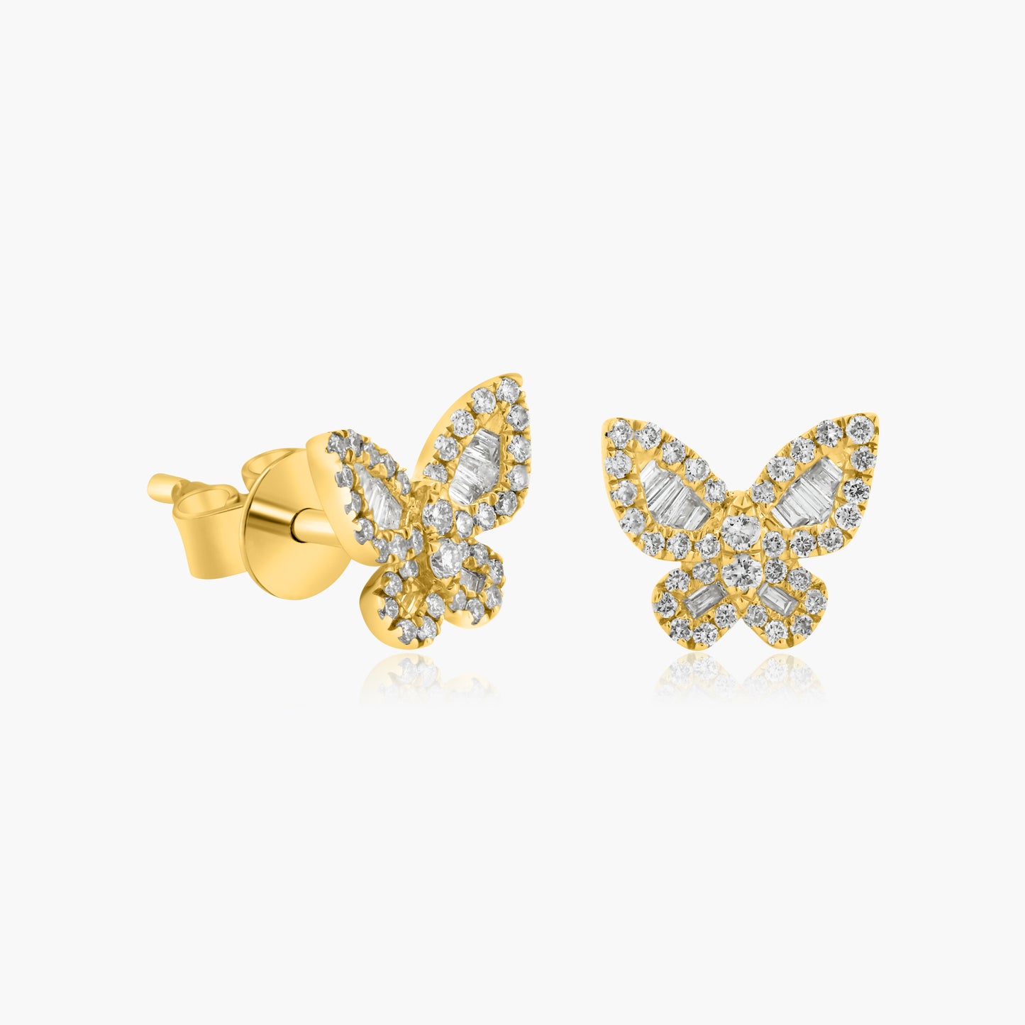 14K Yellow Gold Dainty Butterfly Baguette Earrings-E60568902