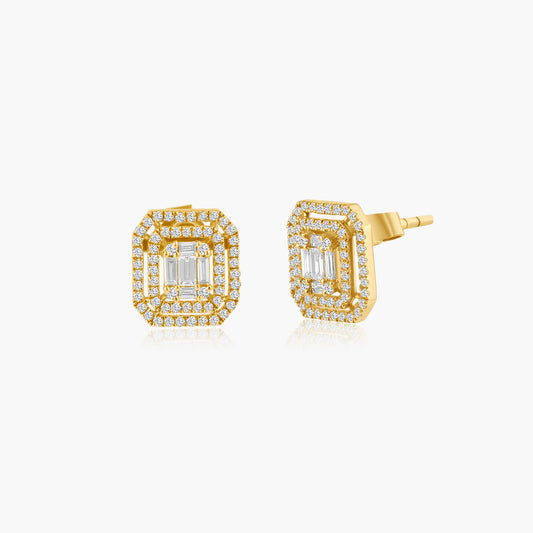 14K Yellow Gold Baguette Stud Earrings-E60570901