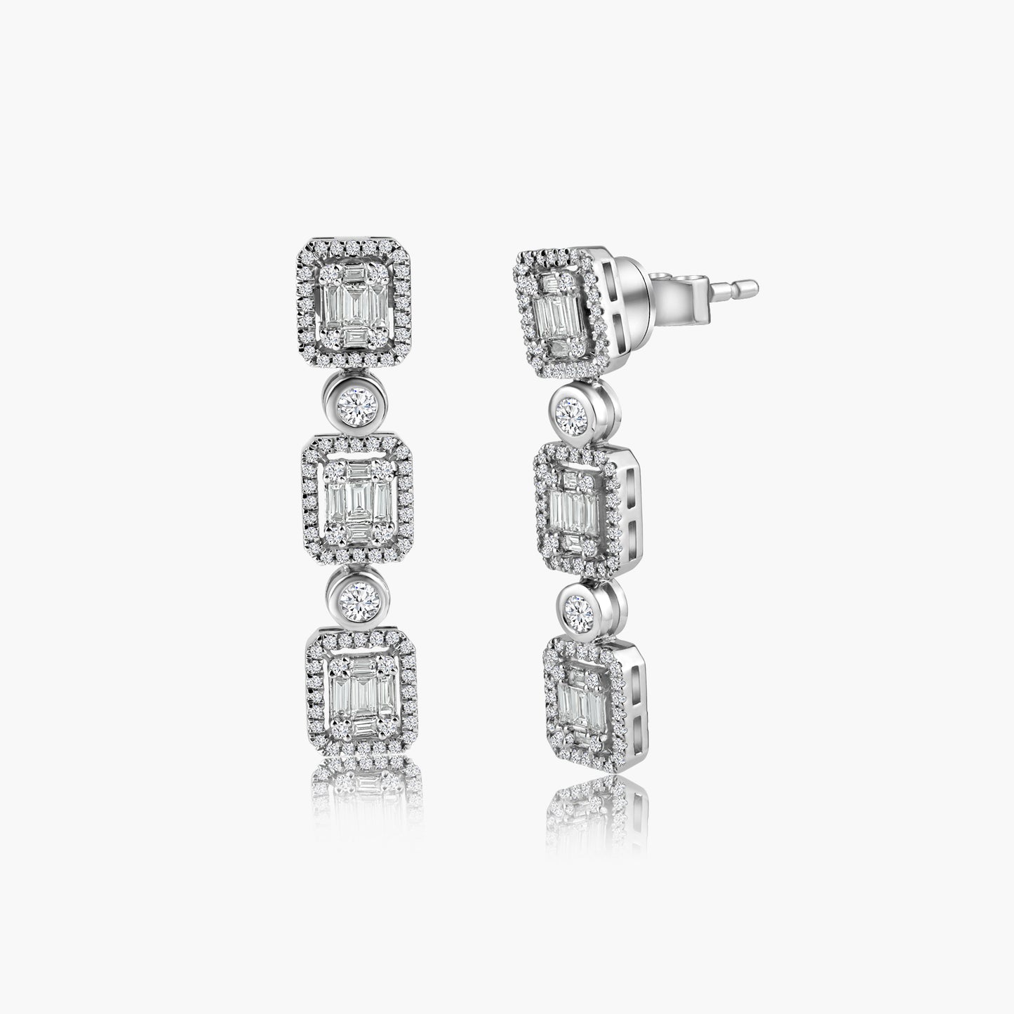 14K White Gold Baguette Dangle Earrings - E60570902